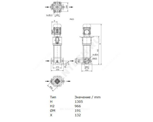 Насос многоступенчатый вертикальный HELIX V 422-1/25/E/KS/400-50 PN25 3х400В/50 Гц Wilo 4193310