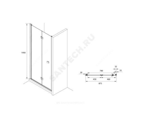 Дверь душевая Capital 900х1950мм прозрачное стекло профиль черный Roca M4509016M