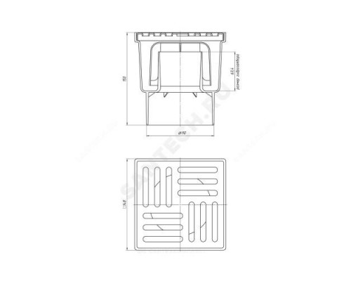 Трап нерегулируемый с гидрозатвором Дн 110 с нержавеющей решёткой 150х150мм вертикальный выпуск АНИ Пласт TA1212