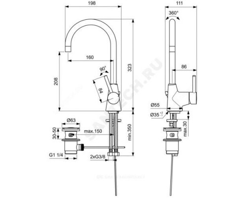 Смеситель для умывальника ручка сбоку одноручный CERALINE Ideal Standard BC195AA .