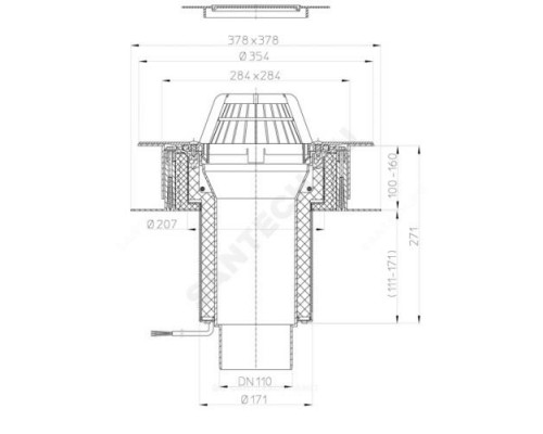 Воронка кровельная HL63.1P с вертикальным выпуском PP Дн 110 с листвоуловителем, электрообогревом, теплоизоляцией HL HL63.1P/1