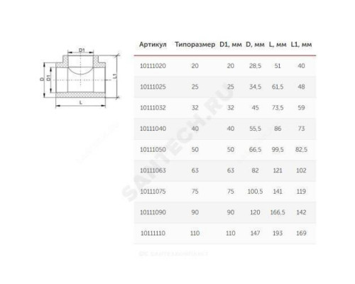 Тройник PP-R серый внутренняя пайка Дн 110 VALFEX 10111110Г