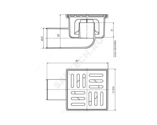 Трап нерегулируемый с гидрозатвором Дн 50 с нержавеющей решёткой 100х100мм горизонтальный выпуск АНИ Пласт TA5102