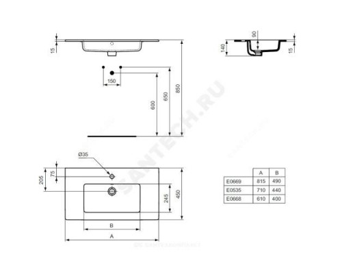 Умывальник мебельный TEMPO Vanity 61 1 отверстие под смеситель по центру белый Ideal Standard E066801