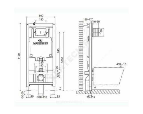 Инсталляция для подвесного унитаза с кнопкой смыва хром глянцевый Oli 80 Sanitarblock Salina OLI 300573pSA00