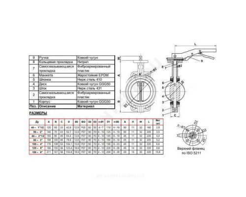 Затвор дисковый поворотный чугун VP4458-02EP Ду 80 Ру25 межфл с рукояткой диск чугун манжета EPDM Tecofi VP4458-02EP0080