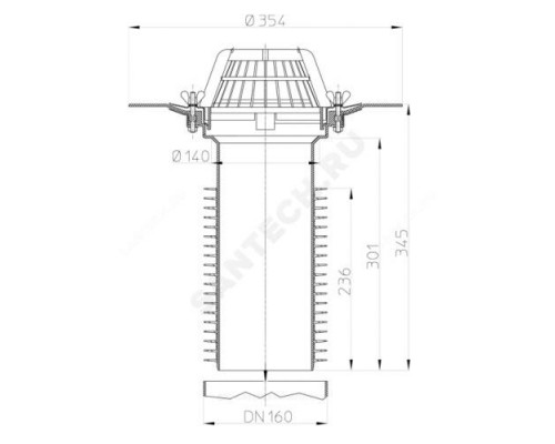Воронка кровельная HL69 с вертикальным выпуском PP Дн 160 с листвоуловителем, обжимным фланцем HL HL69/5