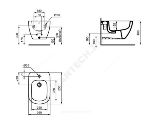 Биде подвесное TESI в комплекте крепления Ideal Standard T457001