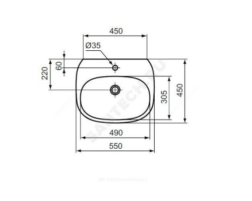 Умывальник подвесной TESI 55 1 отверстие под смеситель по центру белый Ideal Standard T352301