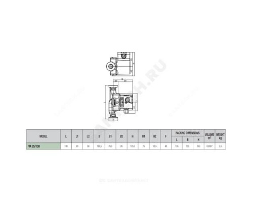 Насос циркуляционный с мокрым ротором VA 25/130 PN10 1х230В/50Гц DAB 60182197H