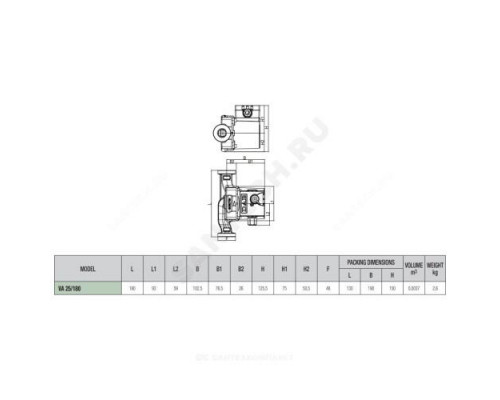 Насос циркуляционный с мокрым ротором VA 25/180 PN10 1х230В/50Гц DAB 60182196H