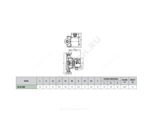 Насос циркуляционный с мокрым ротором VA 25/180 X PN10 1х230В/50Гц DAB 60182195H