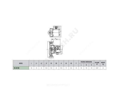 Насос циркуляционный с мокрым ротором VA 35/180 PN10 1х230В/50Гц DAB 60182183H