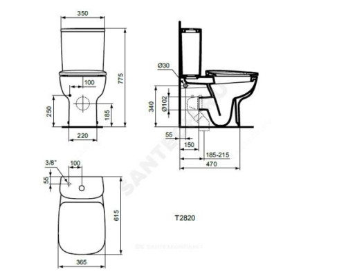 Унитаз без бачка горизонт/выпуск без сиденья Esedra Ideal Standard T282001.