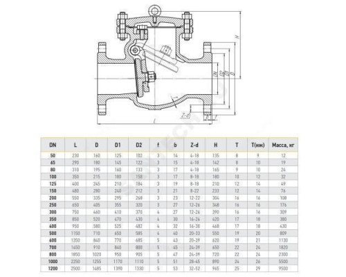 Клапан обратный сталь поворотный 19с53нж Ду 150 Ру40 Тмакс=425 оС фл заслонка нерж МЗТА