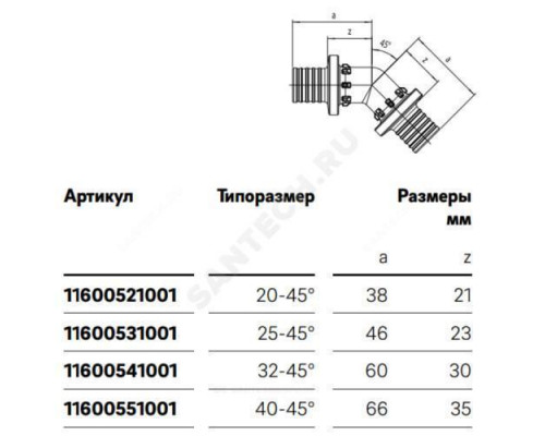 Угольник для PE-X труб аксиальный PPSU Дн 20х45гр RAUTITAN PX Rehau 11600521001