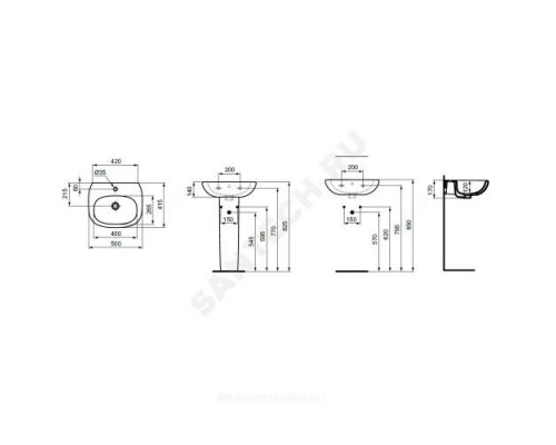 Умывальник подвесной TESI 50 1 отверстие под смеситель по центру Ideal Standard T009401