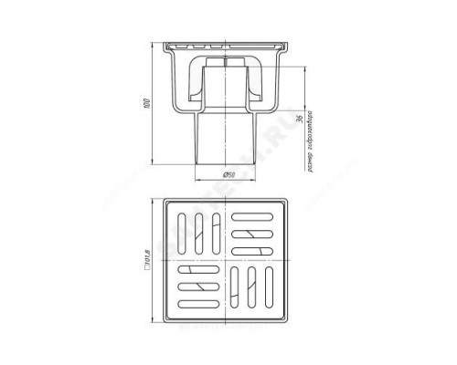 Трап нерегулируемый с гидрозатвором Дн 50 с нержавеющей решёткой 100х100мм вертикальный выпуск АНИ Пласт TA5202