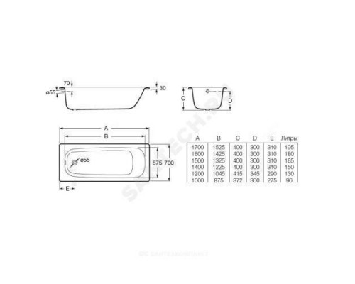 Ванна стальная Contesa 120х70см без ножек Roca 212D06001