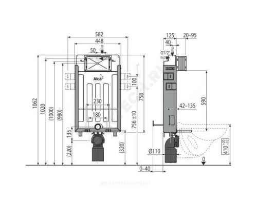 Инсталляция для подвесного унитаза без кнопки смыва Renovmodul Alca Plast AM115/1000