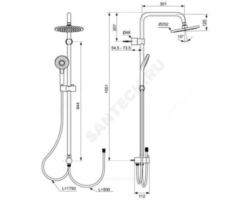 Система душевая без смесителя, верхний душ, шланг и лейка IDEALRAIN ECO EVO Ideal Standard A6943AA .