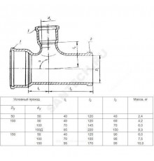 Тройник чугун канализационный Ду 100х50х90гр б/н ГОСТ 6942-98 прямой