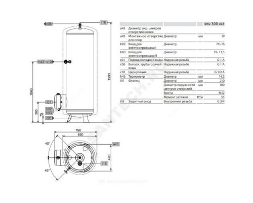 Водонагреватель электрический накопительный 300 л 2/3/4 кВт SHW 300 ACE Stiebel Eltron 070075