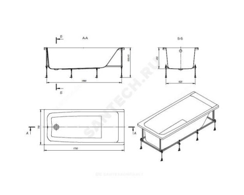 Ванна акриловая Elba 170х75см без ножек Roca 248507000 .