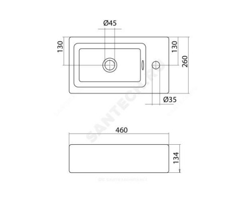 Умывальник мебельный Эрис 46 1 отверстие под смеситель справа Santek 1.WH30.1.972