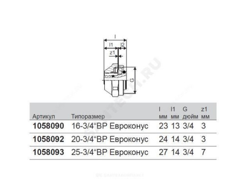 Евроконус для МП труб латунь обжим Дн 25х3/4