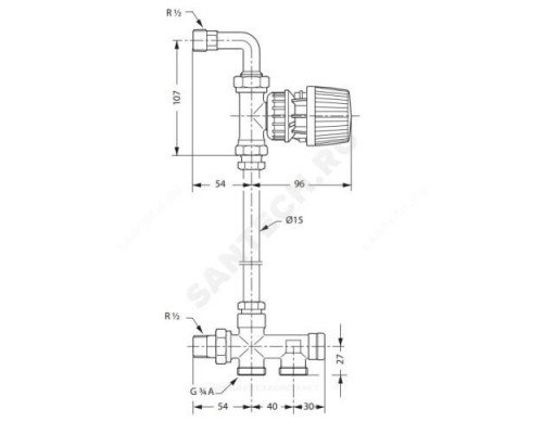 Узел нижнего подключения RTR-K для двухтр Ду 15 Ру10 1/2