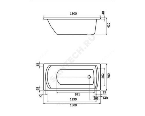 Ванна акриловая Монако 150х70см без ножек Santek 1.WH11.1.976