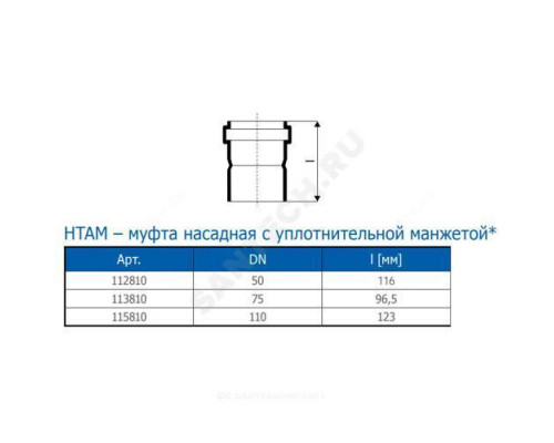 Муфта PP-H насадная серая HT HTAM Дн 110 б/нап в/к Ostendorf 115810