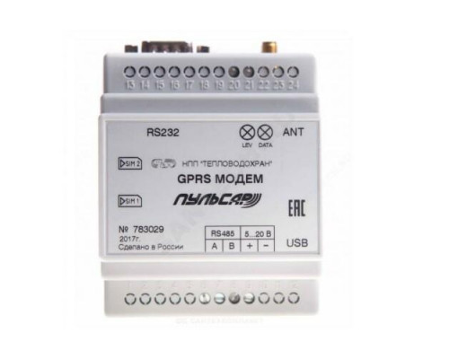 Модем GSM Пульсар на DIN-рейку GPRS+CSD; RS232; RS485; ТCP/IP клиент/сервер; защита от зависания (внешний микроконтроллер) Тепловодохран Н00003739