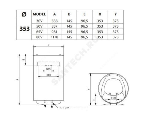 Водонагреватель электрический накопительный 50 л 1.5/2/2.5 кВт BLU1 ECO ABS PW 50 V SLIM Ariston 3700555