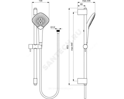 Гарнитур душевой держатель+шланг+лейка 3 режима струи IDEALRAIN JET DIAMOND XL3 Ideal Standard B1762AA .