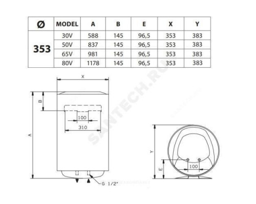 Водонагреватель электрический накопительный 50 л PRO1 R INOX ABS 50 V SLIM 2K Ariston 3700649