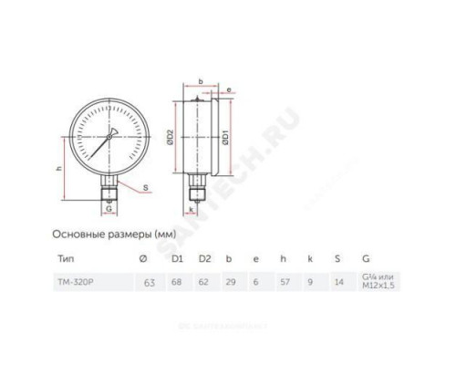 Манометр ТМ-320Р.00 радиальный Дк63мм 0-0,16 МПа кл.1,5 G1/4