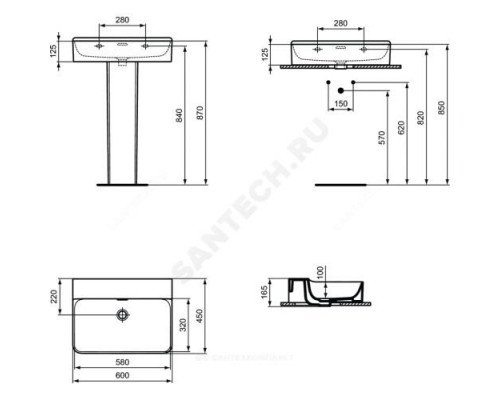 Умывальник 60 без отверстия под смеситель Ideal Standard T378901