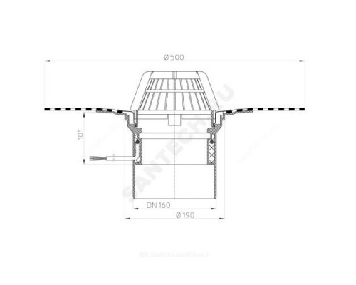 Воронка кровельная HL62.1H с вертикальным выпуском PP Дн 160 с листвоуловителем, электрообогревом, теплоизоляцией, гидроизоляционным полимербитумным полотном 500мм HL HL62.1H/5