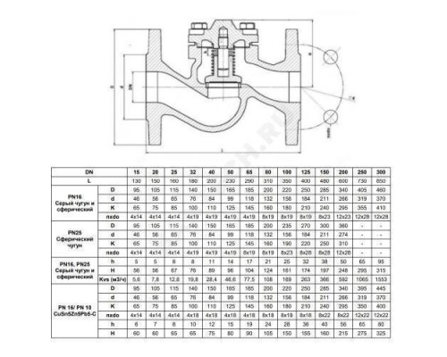 Клапан обратный чугун подъемный 287A Ду 100 Ру16 Тмакс=300 оС фл золотник нерж Zetkama 287A100C31