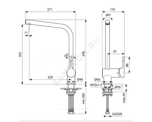 Смеситель для кухонной мойки одноручный CERALOOK Ideal Standard BC174AA .