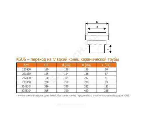 Переход НПВХ коричневый Дн 315 б/нап на гладкий конец керамической трубы KGUS Ostendorf 225830