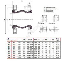Компенсатор резиновый антивибрационный EPDM DI724016N Ду 350 Ру16 фл L=265мм Tecofi DI724016N-0350 сжатие/растяжение 20/12