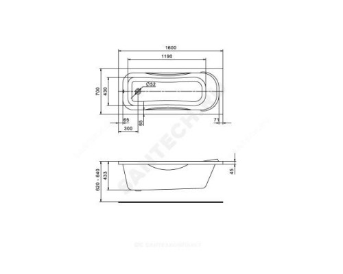 Ванна акриловая Тенерифе 160х70см без ножек Santek 1.WH30.2.357