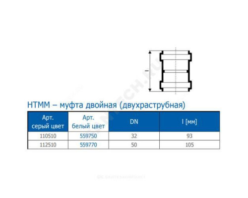 Муфта PP-H двухраструбная белая HT HTMMw Дн 32 б/нап в/к Ostendorf 559750