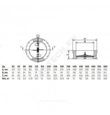Клапан обратный чугун 2/створ Ду 350 межфл створки нерж Benarmo образец