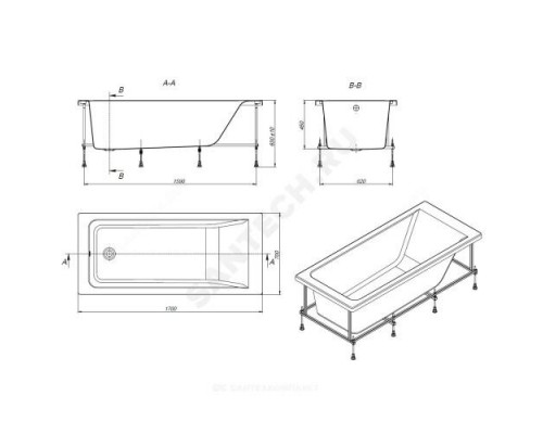 Ванна акриловая Easy 170х70см без ножек Roca ZRU9302905