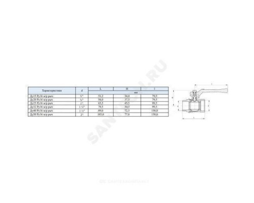 Кран шаровой латунь 11б27п1 Ду 32 Ру16 ВР/НР рычаг стальной шар SantechSystems