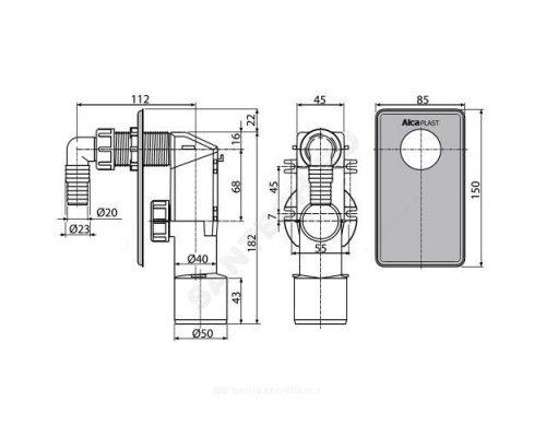Сифон для стиральной машины с выходом 40/50мм скрытый монтаж Alca Plast APS3